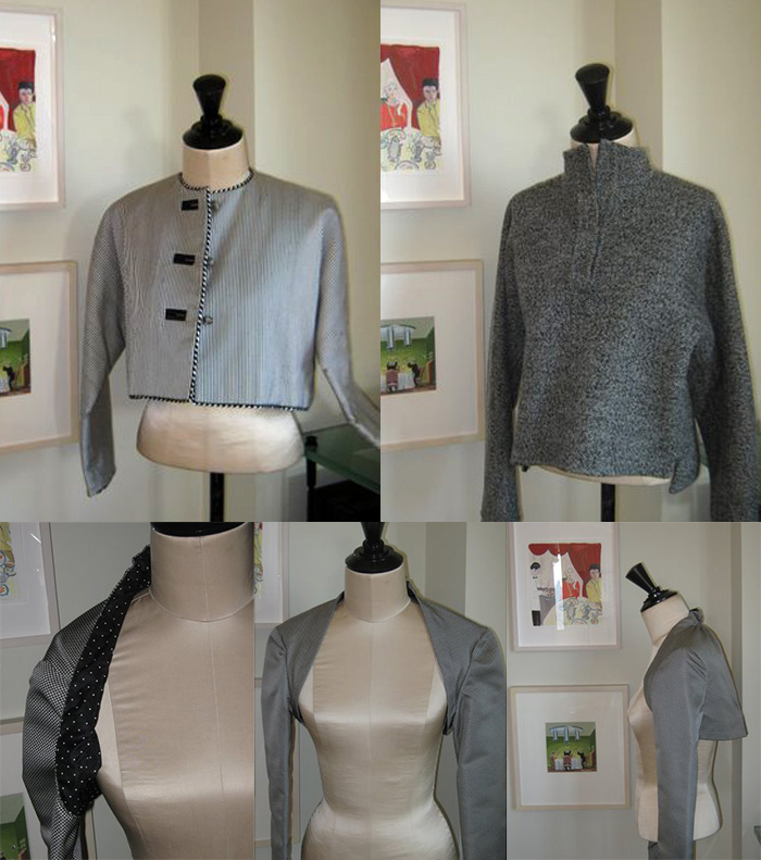 Geoffrey Beene jackets and shrugs of wool and silk, inspired by menswear details