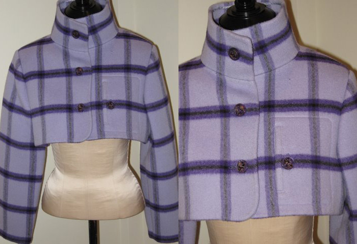 Geoffrey Beene purple wool cropped bolero with rectangular pocket detail