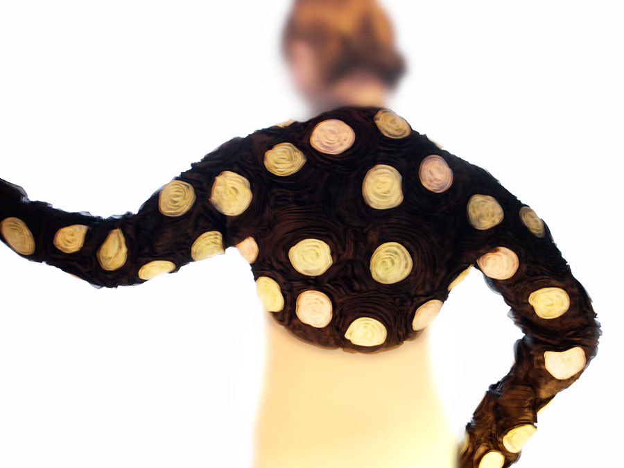 Geoffrey Beene silk bolero with black and white organza flowers.