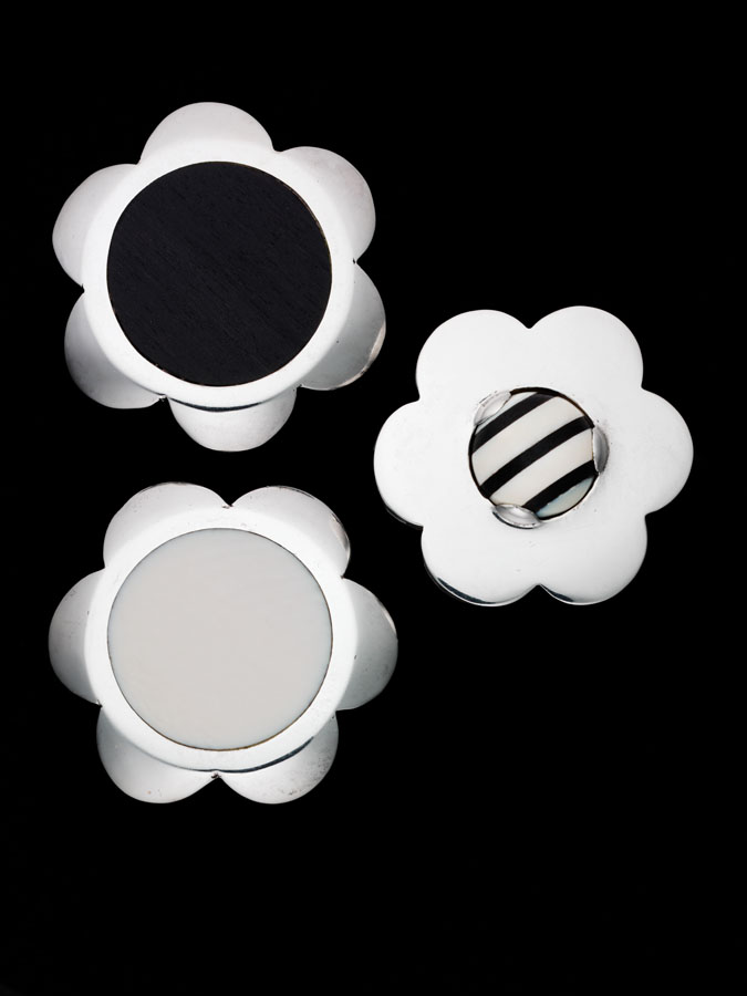 Geoffrey Beene sterling silver pin set with ebony and ivory in collaboration with Patricia Van Musling